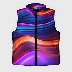 Мужской жилет Волнистые неоновые линии, цвет: 3D-черный