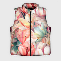 Мужской жилет Разноцветные пастельные тюльпаны - паттерн, цвет: 3D-черный