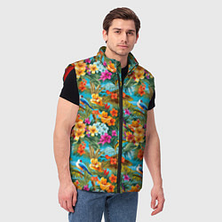 Мужской жилет Яркие разные цветочки, цвет: 3D-красный — фото 2