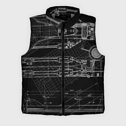 Мужской жилет Чертеж ракеты на чёрном фоне, цвет: 3D-светло-серый