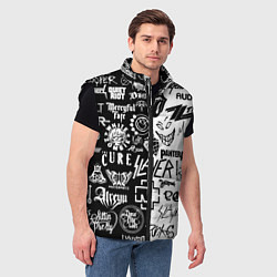 Мужской жилет Логотипы лучших рок групп, цвет: 3D-черный — фото 2