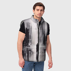 Мужской жилет Большой мрачный город с силуэтом человека, цвет: 3D-светло-серый — фото 2