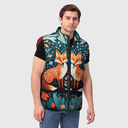 Мужской жилет Две лисички в стиле фолк арт, цвет: 3D-красный — фото 2