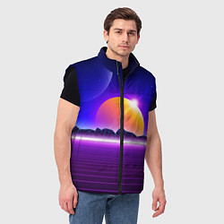 Мужской жилет Mountains - sun - space - vaporwave, цвет: 3D-черный — фото 2
