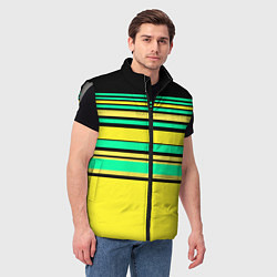 Мужской жилет Разноцветный черно желтый с зеленым полосатый узор, цвет: 3D-светло-серый — фото 2