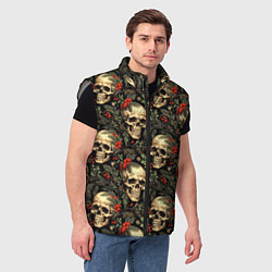 Мужской жилет Череп рябина шишки и хвойные ветки, цвет: 3D-светло-серый — фото 2