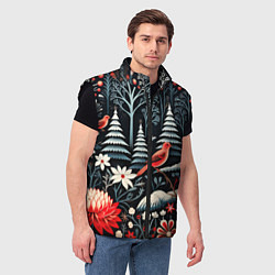 Мужской жилет Новогодний лес и птицы, цвет: 3D-черный — фото 2