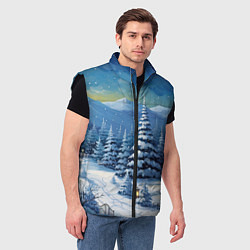 Мужской жилет Новогодние елки в снегу, цвет: 3D-черный — фото 2
