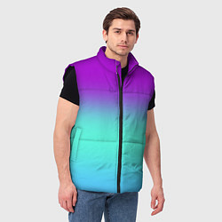 Мужской жилет Фиолетовый бирюзовый голубой неоновый градиент, цвет: 3D-черный — фото 2