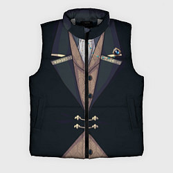 Мужской жилет Фрак тёмно-зелёный с хлястиком, цвет: 3D-светло-серый