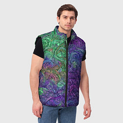 Мужской жилет Вьющийся узор фиолетовый и зелёный, цвет: 3D-черный — фото 2