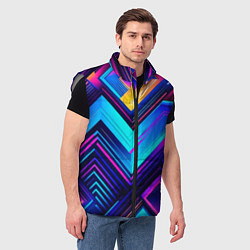 Мужской жилет Геометрическая неоновая абстракция, цвет: 3D-светло-серый — фото 2