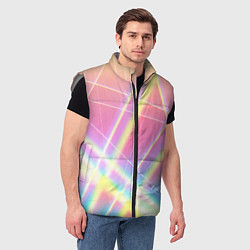 Мужской жилет Хаотичные неоновые линии, цвет: 3D-светло-серый — фото 2