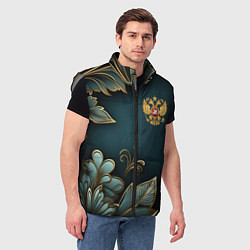 Мужской жилет Золотые листья и герб России, цвет: 3D-светло-серый — фото 2