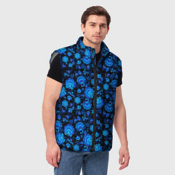Мужской жилет Новогодняя гжельская роспись чёрный фон, цвет: 3D-светло-серый — фото 2