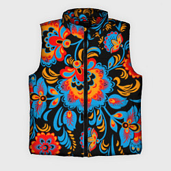 Мужской жилет Хохломская роспись разноцветные цветы на чёроном ф, цвет: 3D-красный