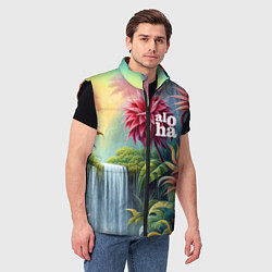 Мужской жилет Гавайские тропические цветы - алоха, цвет: 3D-черный — фото 2