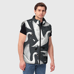 Мужской жилет Стая белых лебедей летящих в небе, цвет: 3D-светло-серый — фото 2