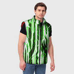 Мужской жилет Зелёные неоновые полосы на чёрном фоне, цвет: 3D-красный — фото 2