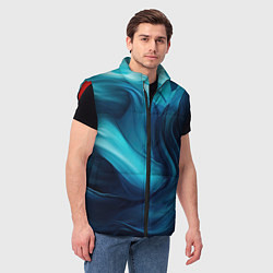 Мужской жилет Синяя абстракция в виде волн, цвет: 3D-красный — фото 2