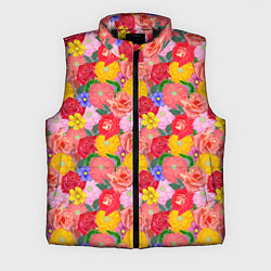 Мужской жилет Летний цветочный фон, цвет: 3D-черный