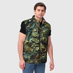 Мужской жилет Реалистичный камуфляж из листьев, цвет: 3D-черный — фото 2