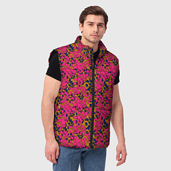 Мужской жилет Взаимосвязанные листочки, розового жёлтого и синег, цвет: 3D-черный — фото 2