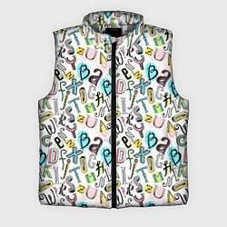 Мужской жилет Цветные каракули буквы алфавита, цвет: 3D-светло-серый