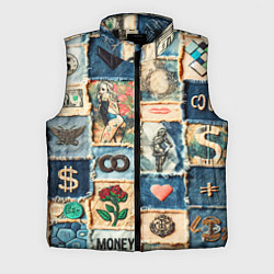 Мужской жилет Баксы и девушки на дениме - пэчворк