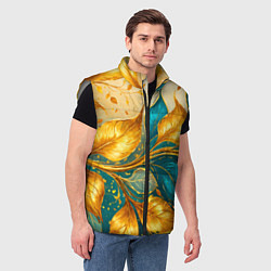 Мужской жилет Листья абстрактные золото и бирюза, цвет: 3D-светло-серый — фото 2