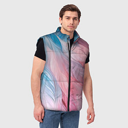 Мужской жилет Пастельно-голубые и розовые перья, цвет: 3D-черный — фото 2