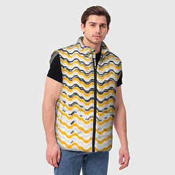 Мужской жилет Чёрные и жёлтые полосы на белом фоне, цвет: 3D-светло-серый — фото 2