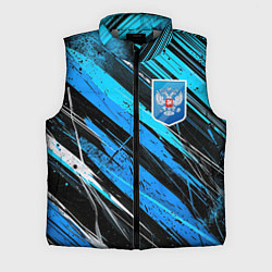 Мужской жилет Герб России на абстрактном синем фоне