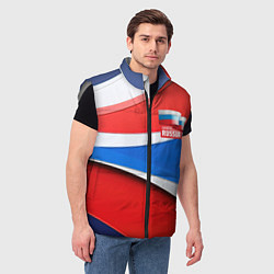 Мужской жилет Герб России на абстрактном фоне в цветах России, цвет: 3D-светло-серый — фото 2