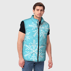 Мужской жилет Снежинки на голубом фоне, цвет: 3D-черный — фото 2