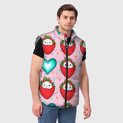 Мужской жилет Котик клубничка и сердца узор, цвет: 3D-светло-серый — фото 2