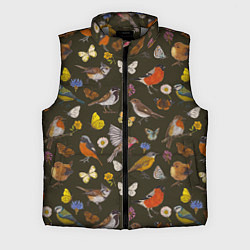 Мужской жилет Птицы и бабочки с цветами паттерн, цвет: 3D-светло-серый