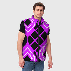 Мужской жилет Чёрные квадраты и белые полосы на фиолетовом фоне, цвет: 3D-черный — фото 2