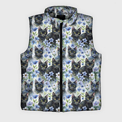 Мужской жилет Черные коты в незабудках, цвет: 3D-светло-серый