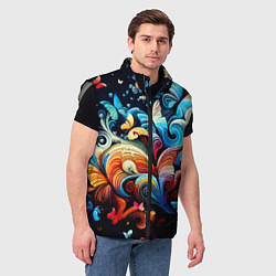 Мужской жилет Бабочки и цветы в ночи - фантазия, цвет: 3D-светло-серый — фото 2