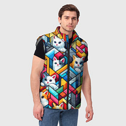 Мужской жилет Геометрический паттерн с котятами - нейросеть, цвет: 3D-светло-серый — фото 2