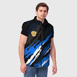 Мужской жилет Герб России - blue sport, цвет: 3D-черный — фото 2