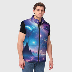 Мужской жилет Звездный город в космосе, цвет: 3D-черный — фото 2