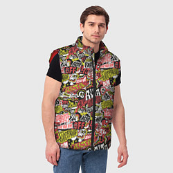 Мужской жилет Супер мото паттерн с надписями и черепками, цвет: 3D-красный — фото 2