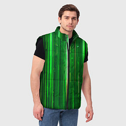 Мужской жилет Вертикальные зелёные линии на чёрном фоне, цвет: 3D-черный — фото 2
