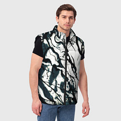 Мужской жилет Абстрактная текстура мрамор белый с тёмно-синим, цвет: 3D-черный — фото 2