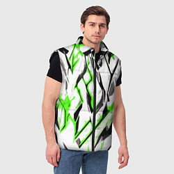 Мужской жилет Чёрно-зелёные агрессивные полосы на белом фоне, цвет: 3D-черный — фото 2