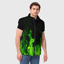 Мужской жилет Огонь зелёный текстура, цвет: 3D-черный — фото 2