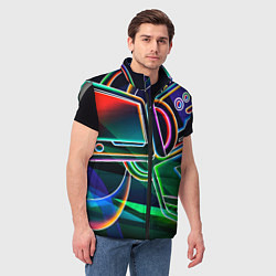 Мужской жилет Неоновая психоделика геймер, цвет: 3D-светло-серый — фото 2