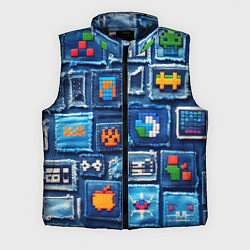 Мужской жилет Пиксельные символы на пэчворк, цвет: 3D-черный